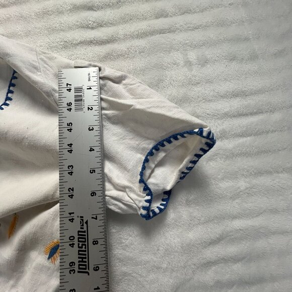 Vintage Womens White Embroidered Floral Cotton Dress V-Neck Short Sleeve - Picture 9 of 10